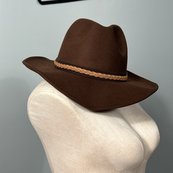 Frye Mens Brown with Tan Trim Fedora / Cowboy Hat - Picture 6 of 14